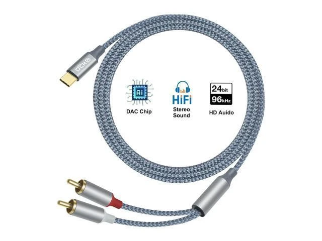 Alt view image 4 of 6 - USB C to 2 RCA Audio Cable Type C to 2RCA Adapter Cord Male Y Splitter Nylon Braided Wire Stereo Converter Line Connector Lead Sound Plug for Speaker Car Stereo Home Theater PC Amplifier