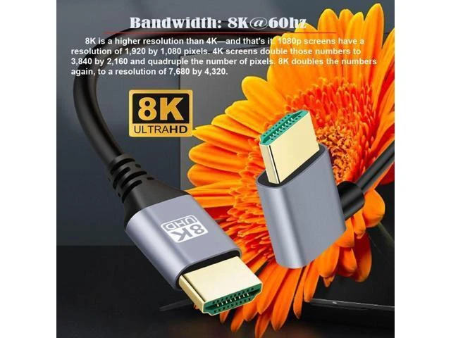 Alt view image 2 of 7 - HDMI 2.1 8K 60Hz 4K 120Hz Cable Male to Male 90 Degree Right Angled 48Gbps Ultra High Speed Gold Plated Wire Cord Connector Extension Adapter for Smart TV Monitor Desktop PC Laptop Projector