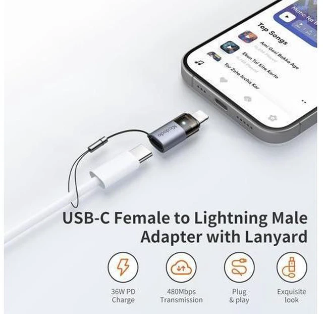 Alt view image 2 of 7 - Mcdodo 36W USB C to Lightning Adapter Type C PD Fast Charging Converter Connector with Lanyard Data Transmission Power Delivery Dongle Sync Plug for iPhone AirPods MacBook iPad iOS Smart Device