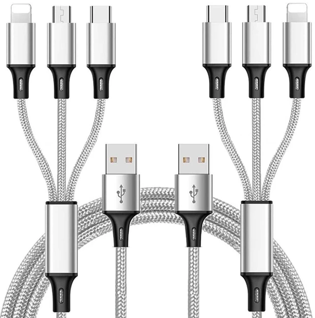 Main image of 3 in 1 Multi USB Charging Cable Type C Micro Connector Aluminum Nylon Braided 5FT Power Cord Wire Charge Only Splitter Adapter Line Extension for Universal Smartphone Tablet Mobile Device PC 2 Pack