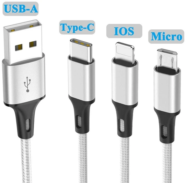 Alt view image 2 of 6 - 3 in 1 Multi USB Charging Cable Type C Micro Connector Aluminum Nylon Braided 5FT Power Cord Wire Charge Only Splitter Adapter Line Extension for Universal Smartphone Tablet Mobile Device PC 2 Pack