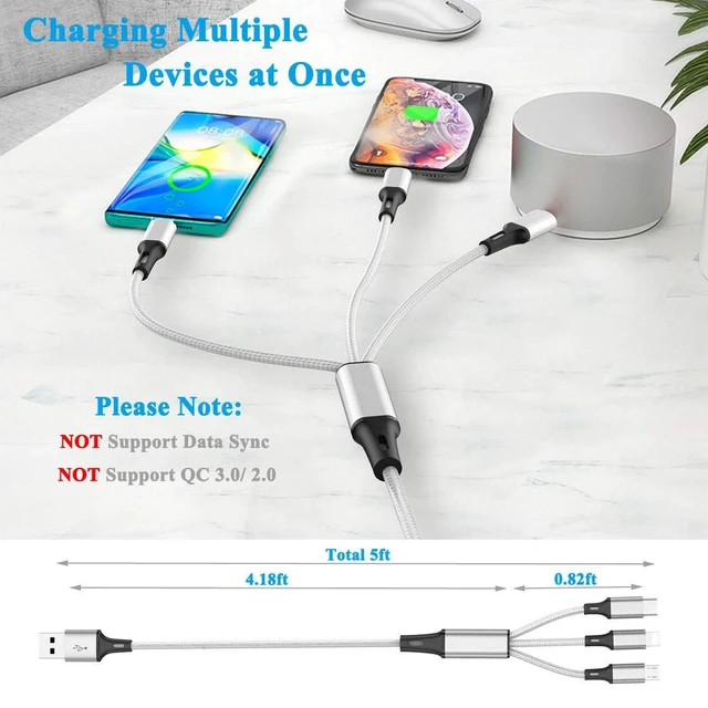 Alt view image 3 of 6 - 3 in 1 Multi USB Charging Cable Type C Micro Connector Aluminum Nylon Braided 5FT Power Cord Wire Charge Only Splitter Adapter Line Extension for Universal Smartphone Tablet Mobile Device PC 2 Pack