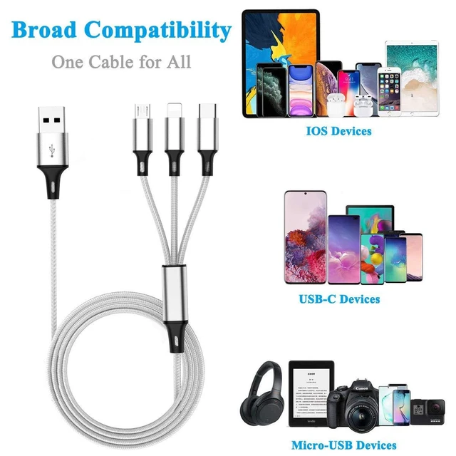 Alt view image 5 of 6 - 3 in 1 Multi USB Charging Cable Type C Micro Connector Aluminum Nylon Braided 5FT Power Cord Wire Charge Only Splitter Adapter Line Extension for Universal Smartphone Tablet Mobile Device PC 2 Pack