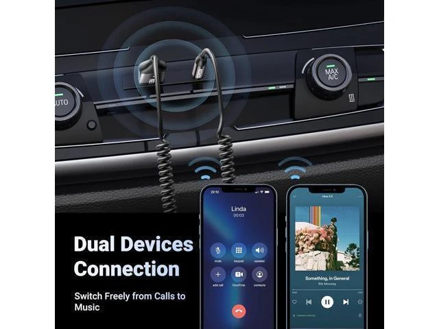 Alt view image 6 of 7 - Bluetooth 5.4 Receiver for Car (USB Powered, AUX Audio), 3.5mm Aux to Bluetooth Adapter with Built-in Mic for Hands-Free Calling