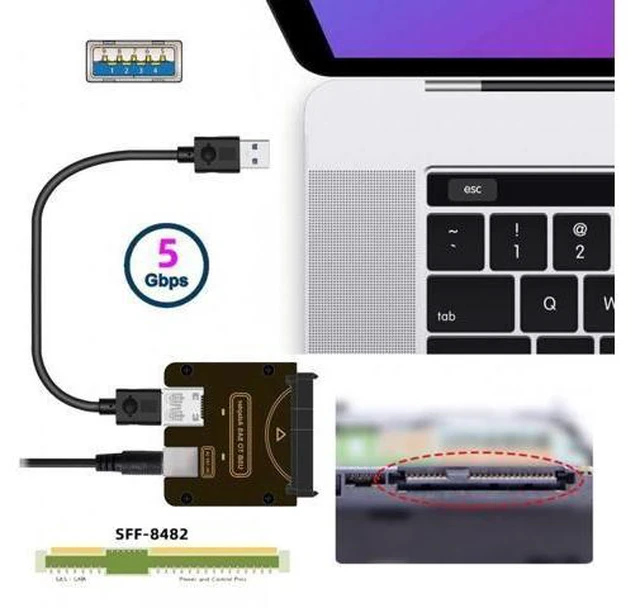 Alt view image 2 of 7 - SAS 29-Pin to USB 3.0 Adapter for Enterprise Server HDD (SFF-8482), 5Gbps Hard Drive Reader (Requires 12V/2A DC Power Adapter - NOT Included)