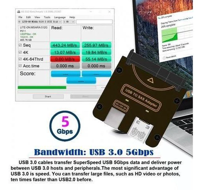 Alt view image 6 of 7 - SAS 29-Pin to USB 3.0 Adapter for Enterprise Server HDD (SFF-8482), 5Gbps Hard Drive Reader (Requires 12V/2A DC Power Adapter - NOT Included)
