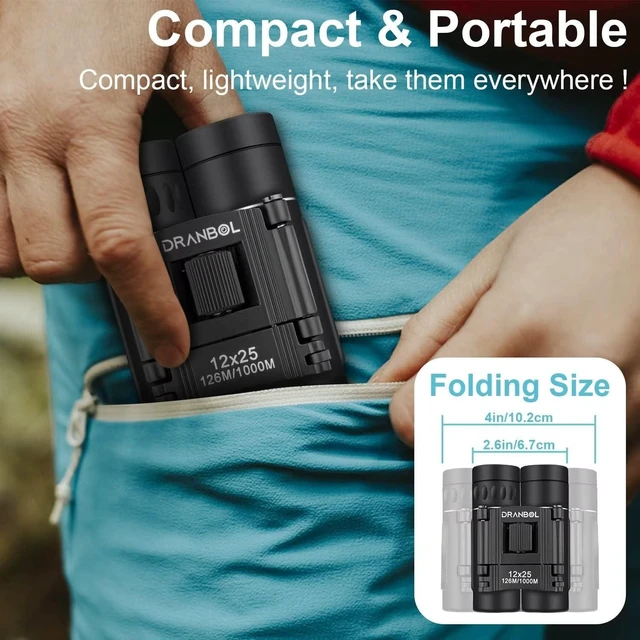 Alt view image 5 of 7 - 12X25 Mini Pocket Binoculars High Definition Optical Lens Lightweight Folding Small Compact Telescope Portable Clear Vision Adults Kids Outdoor Gear for Bird Watching Opera Concert Travel Hiking Game