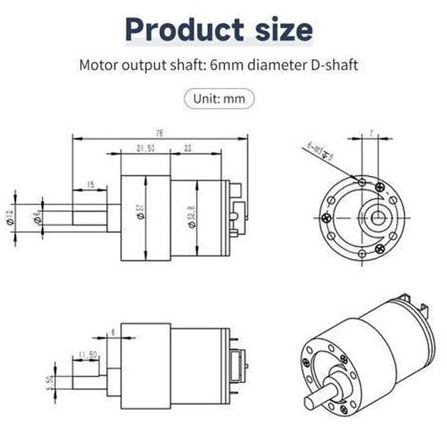 Alt view image 6 of 6 - 520 DC Gear Motor (12V / 205RPM), High Torque Electric Reduction Motor for Smart Car Chassis, Balancing Robots & STEM DIY