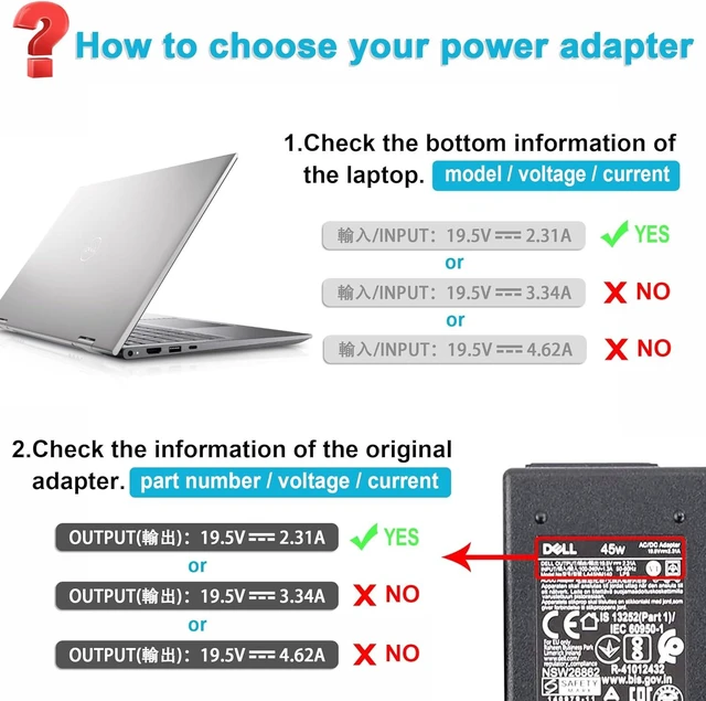 Alt view image 3 of 7 - 45W Laptop Charger AC Adapter Power Supply Cord for Dell Inspiron 15 3000 5000 7000 Series, 14-5000 13-7000 13-5000 17-7000, 15-3552 3555 3558 3565 3567 5551 5552 5555 5558 5559 5565