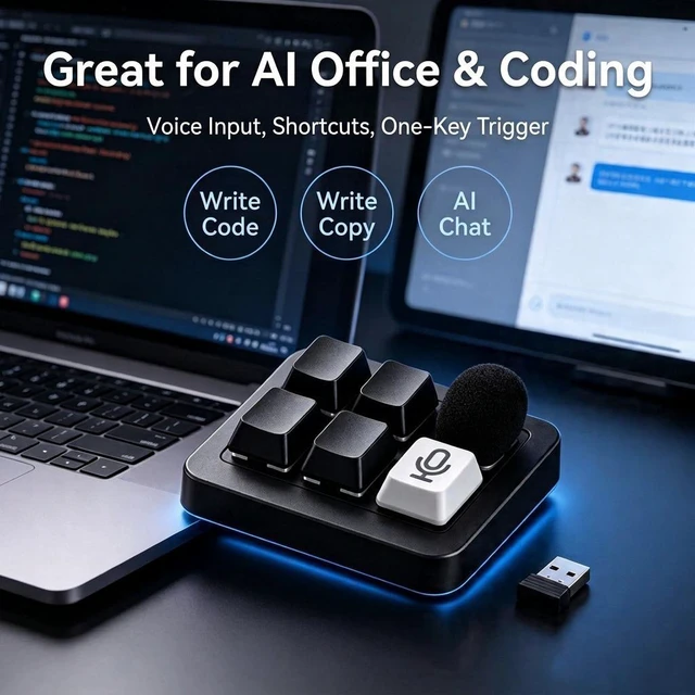Alt view image 2 of 7 - 2.4GHz Wireless Voice Mechanical Mini Keypad Red Switch Programmable Shortcut Keys Built in HD Microphone Voice Typing Board Device for AI Coding Programming Software Development PC