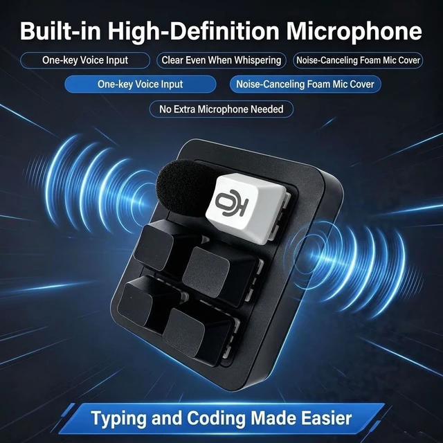 Alt view image 6 of 7 - 2.4GHz Wireless Voice Mechanical Mini Keypad Red Switch Programmable Shortcut Keys Built in HD Microphone Voice Typing Board Device for AI Coding Programming Software Development PC