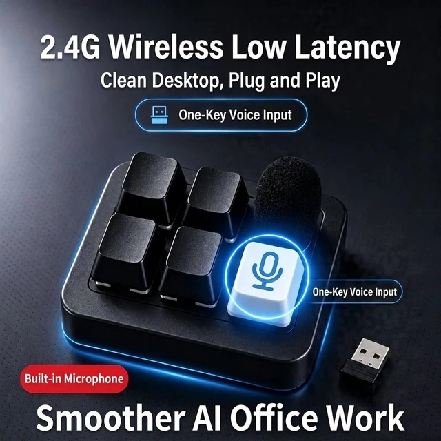 Alt view image 4 of 7 - 2.4GHz Wireless Voice Mechanical Mini Keypad Red Switch Programmable Shortcut Keys Built in HD Microphone Voice Typing Board Device for AI Coding Programming Software Development PC