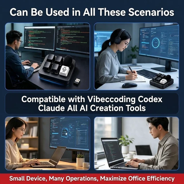 Alt view image 7 of 7 - 2.4GHz Wireless Voice Mechanical Mini Keypad Red Switch Programmable Shortcut Keys Built in HD Microphone Voice Typing Board Device for AI Coding Programming Software Development PC