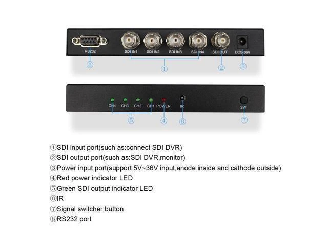 Alt view image 4 of 6 - 4x1 SDI Switch 4 Channel Video Signal Switcher Full HD 1080P 3G SD Input Output Converter Adapter Box High Speed Transmission Line Distributor for CCTV Security Camera Monitor Studio Broadcast
