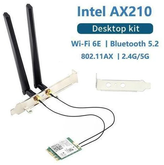 Main image of AX210NGW AX210 WiFi 6E Tri Band 2.4G 5G 6G 3000Mbps Bluetooth 5.2 M2 2230 Key E NGFF 802.11ax Wireless Network Card Adapter MU MIMO OFDMA 6dBi Antenna Kit for Desktop PC Motherboard Windows 10 11