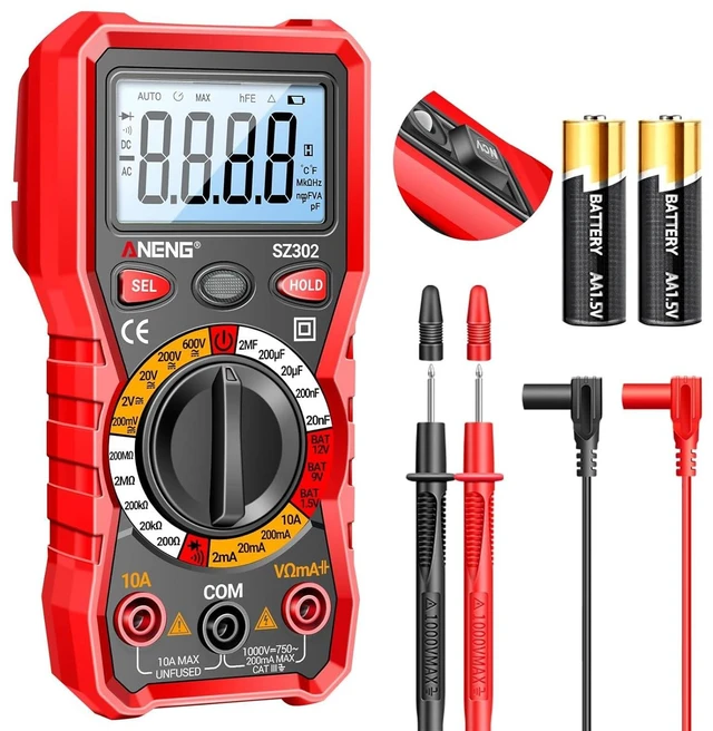 Main image of Digital Multimeter Backlit LCD Ohm Volt Amp Meter AC DC Voltage Current NCV Non Contact Resistance Continuity Diodes Electrical Checker Tester Probe Tool for Automotive Car Battery Home Repair Red