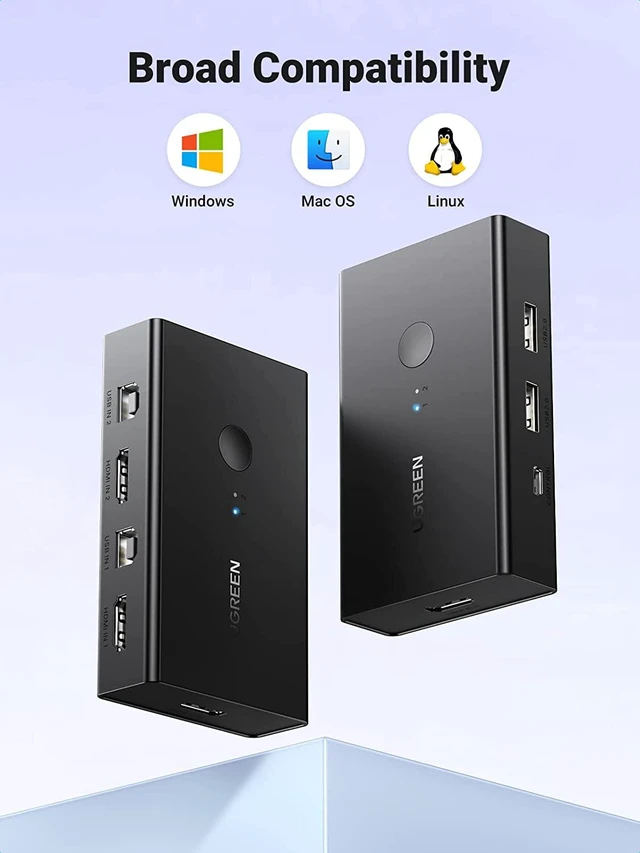 Alt view image 6 of 7 - 2 In 1 Out HDMI 2.0 USB KVM Switch 4K 60Hz 3D HDR Video Audio Switcher Box Desktop Controller Button with USB and HDMI Cables Adapter Hub Selector Splitter for 2 PC Keyboard Mouse Printer Monitor