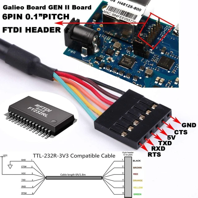 Alt view image 3 of 7 - TTL-232R-3V3 USB to TTL UART Adapter Converter Serial Cable 3.3V 6 Way Pin Header Wire Debug Cord Lead Interface Connector Flashing Download Line for MCU Microcontroller Development Board PC