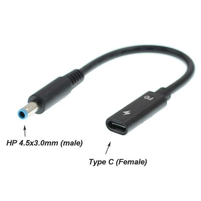 Alt view image 2 of 5 - USB Type C Female to 4.5x3.0mm DC Jack PD Adapter Converter Cable Fast Charge Smart Plug 100W 65W for HP Pavilion EliteBook Stream TouchSmart 11 13 14 15 Folio 1040 G1 Spectre Ultrabook 13