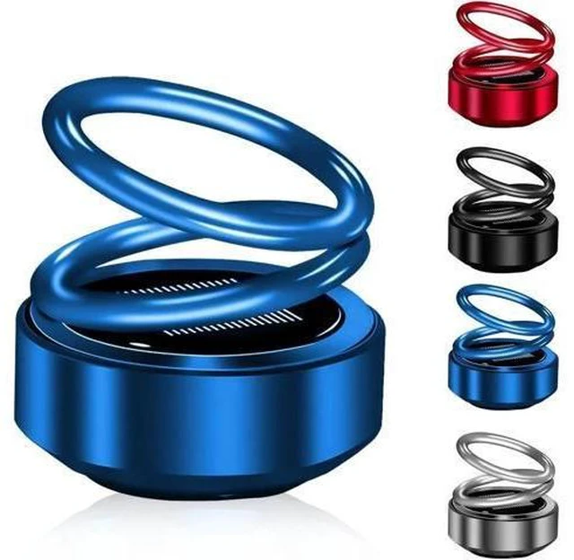 Main image of Solar-Powered Kinetic Car Air Freshener (Requires DIRECT Sunlight to Spin), Auto-Rotating Double Ring Dashboard Aroma Diffuser (No Batteries)