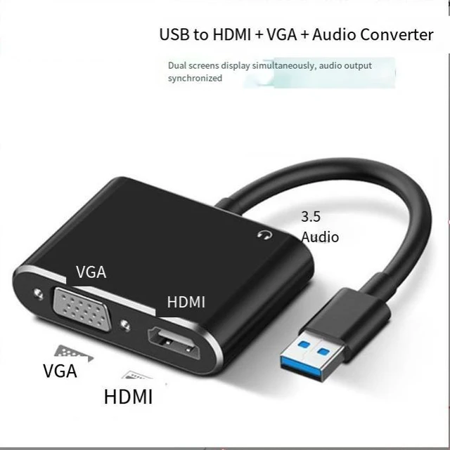Alt view image 2 of 5 - USB 3.0 to HDMI & VGA Dual Output Video Adapter with Audio, 1080P External Multi-Display Converter for Windows PC ONLY (NOT for Mac OS)