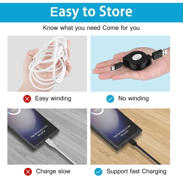 Alt view image 3 of 7 - Retractable USB-C Car Charger Cable (MUST Pull Both Ends Simultaneously!), 3.3ft USB A to Type C Cord for Samsung S24/S23 (NOT for Pixel/iPhone Fast Charge)