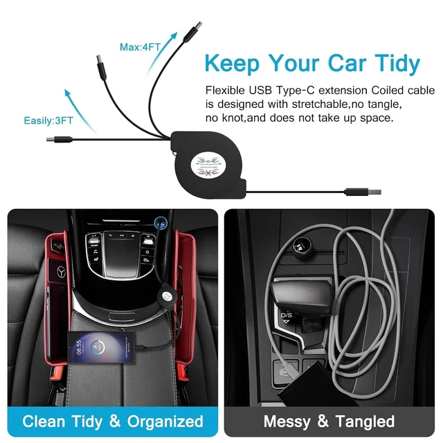 Alt view image 4 of 7 - Retractable USB-C Car Charger Cable (MUST Pull Both Ends Simultaneously!), 3.3ft USB A to Type C Cord for Samsung S24/S23 (NOT for Pixel/iPhone Fast Charge)