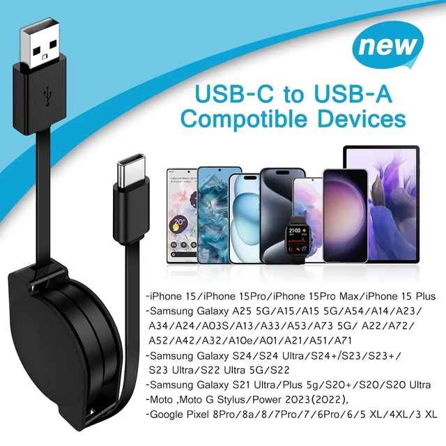 Alt view image 7 of 7 - Retractable USB-C Car Charger Cable (MUST Pull Both Ends Simultaneously!), 3.3ft USB A to Type C Cord for Samsung S24/S23 (NOT for Pixel/iPhone Fast Charge)