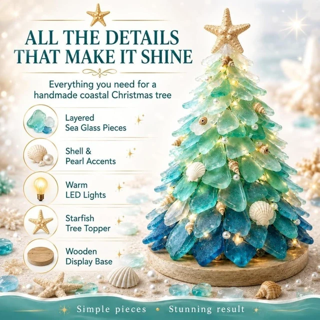 Alt view image 6 of 7 - DIY 3D Sea Glass Art Kit with Wooden Frame (Coast & Christmas Themes), Natural Mosaic Craft Materials Set (Pieces Vary in Shape/Color)