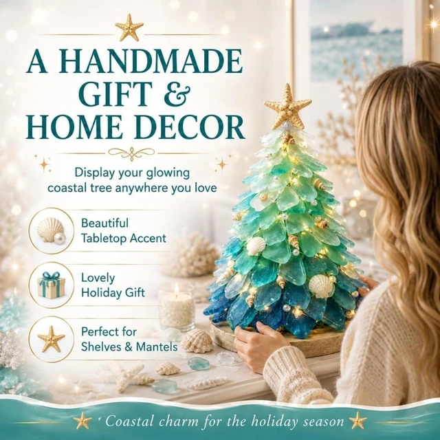 Alt view image 3 of 7 - DIY 3D Sea Glass Art Kit with Wooden Frame (Coast & Christmas Themes), Natural Mosaic Craft Materials Set (Pieces Vary in Shape/Color)