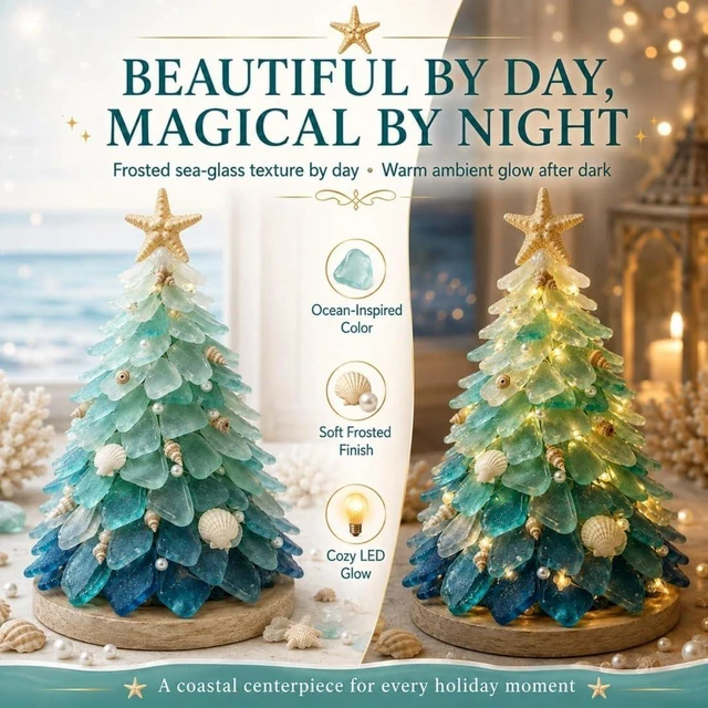 Alt view image 4 of 7 - DIY 3D Sea Glass Art Kit with Wooden Frame (Coast & Christmas Themes), Natural Mosaic Craft Materials Set (Pieces Vary in Shape/Color)