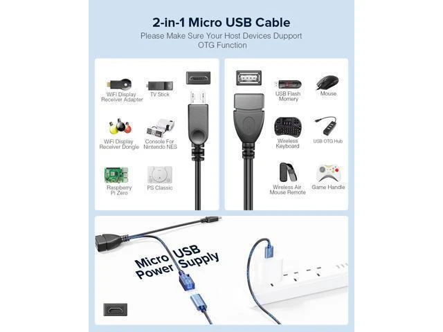 Alt view image 5 of 7 - 2-Pack Micro USB OTG Cable with Power Passthrough, 2-in-1 Adapter for Fire TV Stick 4K/Max (WARNING: DOES NOT Charge Smartphones or Tablets!)