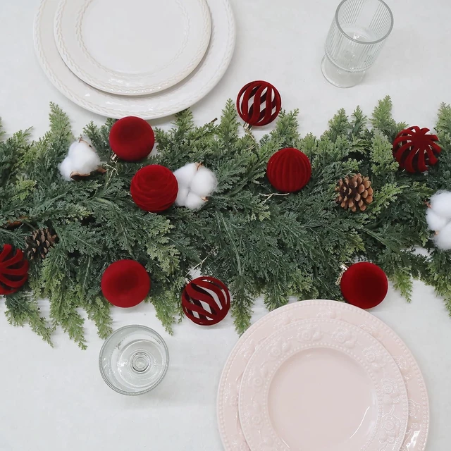 Alt view image 3 of 6 - 12-Pack Burgundy Velvet Christmas Ornaments (3.15"/80mm), Shatterproof Flocked Plastic Tree Balls (Pet & Kid Safe/Not Glass)
