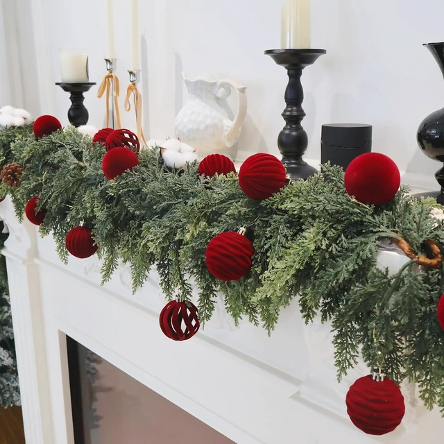 Alt view image 6 of 6 - 12-Pack Burgundy Velvet Christmas Ornaments (3.15"/80mm), Shatterproof Flocked Plastic Tree Balls (Pet & Kid Safe/Not Glass)