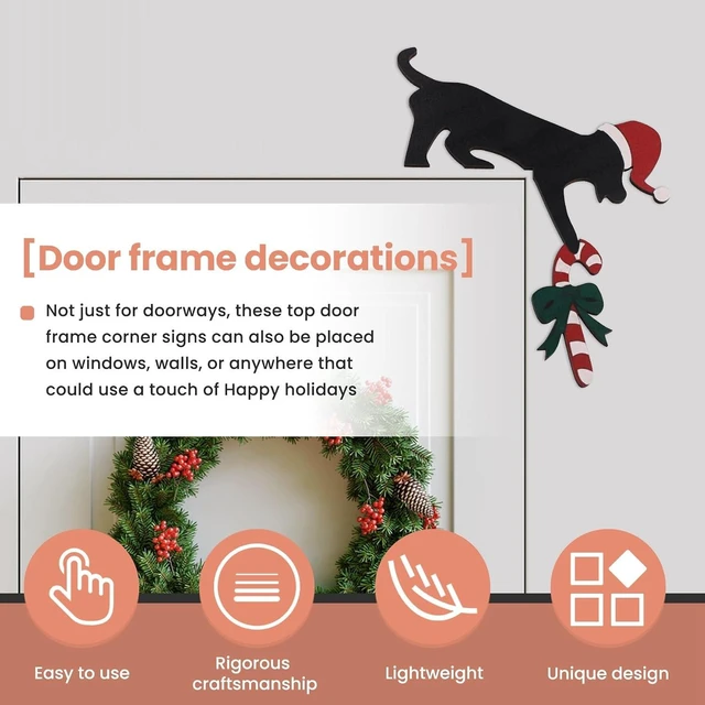 Alt view image 5 of 7 - Christmas Door Corner Sign (Reversible Left/Right), Wooden Door Frame Topper Holiday Ornament for Home Decor (Includes Safe Mounting Tape)