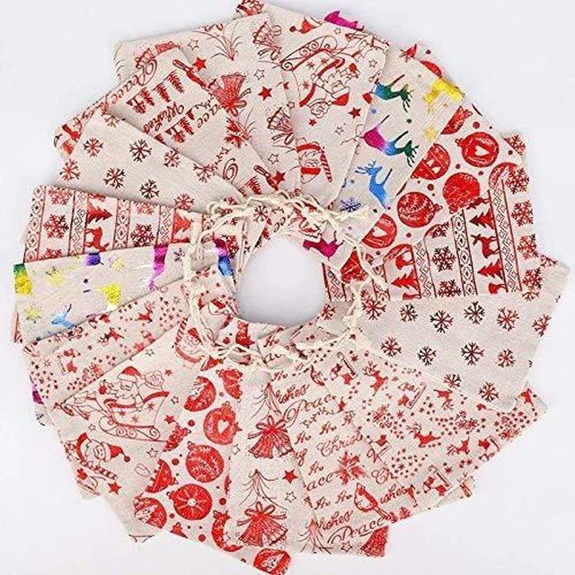 Alt view image 7 of 7 - Christmas Drawstring Goody Bags Set (16 Pcs, Jute/Burlap Material), Mini Reusable Treat Pouches for Holiday Jewelry, Crafts & Candy Favors