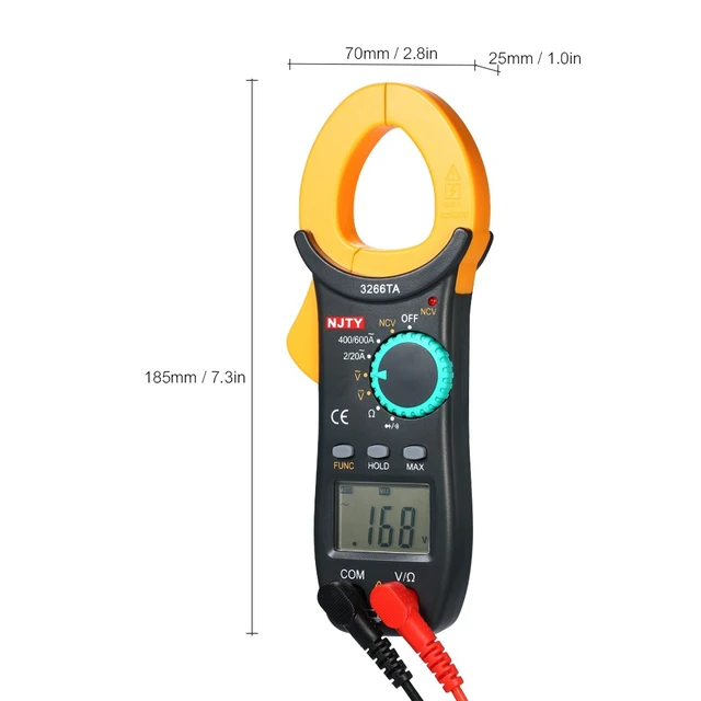 Alt view image 7 of 7 - Digital Clamp Meter (Measures AC CURRENT ONLY!), Auto-Ranging Multimeter with NCV / Measures AC/DC Voltage & Resistance (Warning: NO DC Current!)
