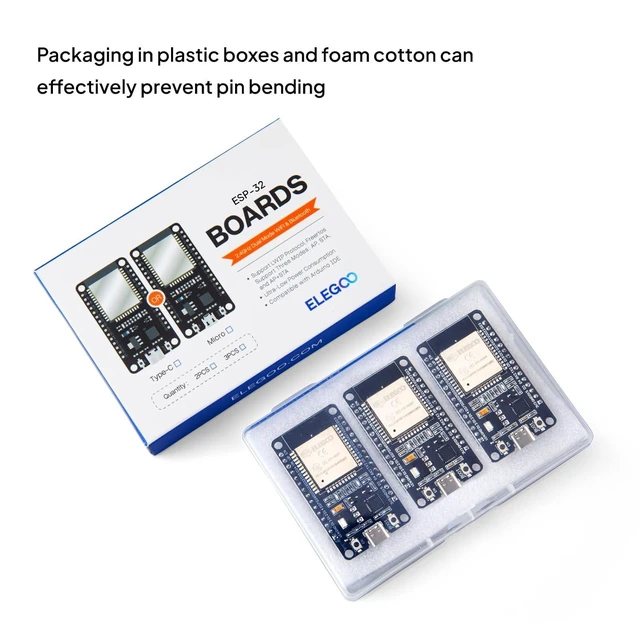 Alt view image 7 of 7 - SP32 Development Board, Type-C Dual Core WiFi + Bluetooth Dual Mode IoT Microcontroller Module, ESP-WROOM-32 Chip, 3-Pack