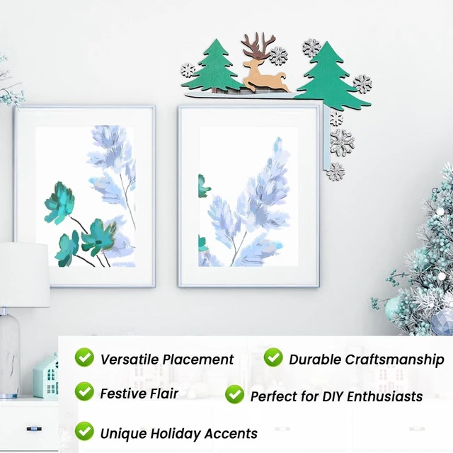 Alt view image 3 of 7 - Wooden Christmas Door Frame Corner Decoration - Festive Holiday Ornament, Reversible Design, Damage-Free Installation, 8 x 8 Inches