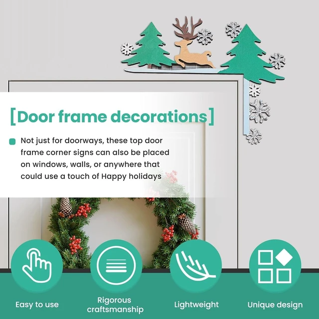 Alt view image 5 of 7 - Wooden Christmas Door Frame Corner Decoration - Festive Holiday Ornament, Reversible Design, Damage-Free Installation, 8 x 8 Inches