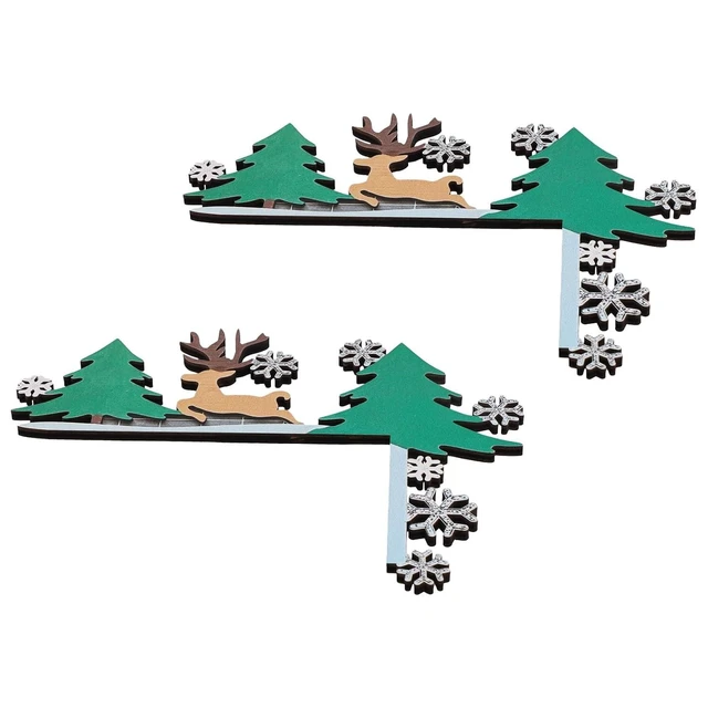 Alt view image 4 of 7 - Wooden Christmas Door Frame Corner Decoration - Festive Holiday Ornament, Reversible Design, Damage-Free Installation, 8 x 8 Inches