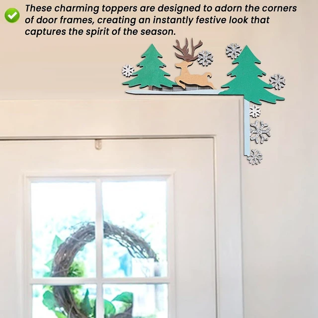 Alt view image 7 of 7 - Wooden Christmas Door Frame Corner Decoration - Festive Holiday Ornament, Reversible Design, Damage-Free Installation, 8 x 8 Inches