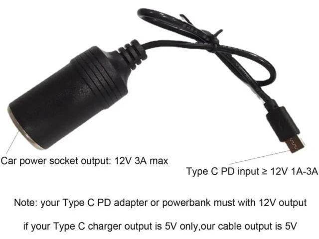 Alt view image 4 of 4 - USB-C to 12V Car Cigarette Lighter Socket Adapter Cable - PD Step-Up Converter, 36W Max (12V 3A), for Dash Cam & Vehicle Electronics