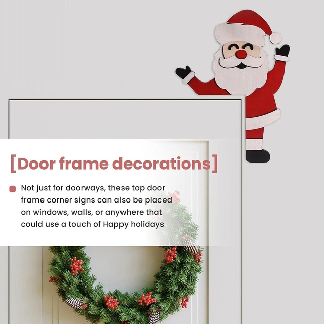 Alt view image 7 of 7 - Laser-Cut Wooden Christmas Door Frame Corner Sign - Holiday Festive Decoration, Damage-Free Mount, 8 x 8 Inches