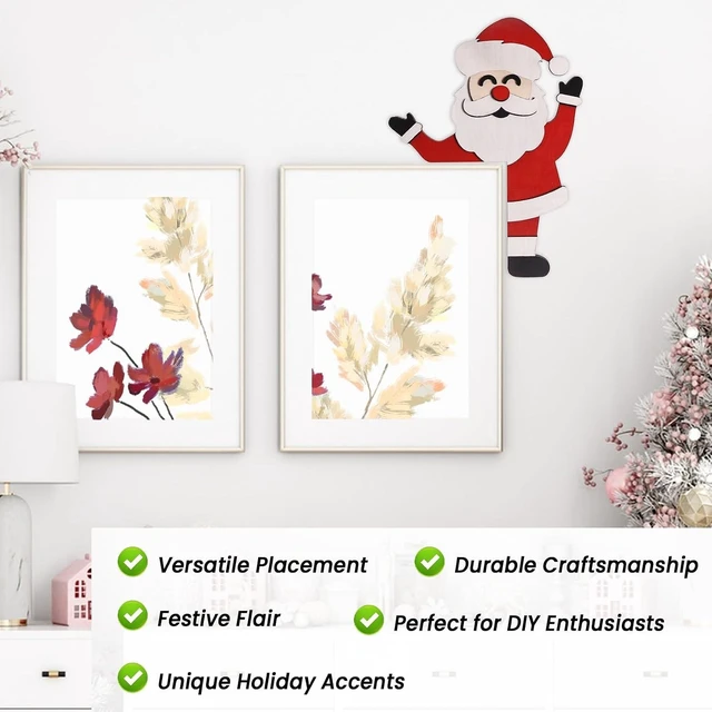 Alt view image 6 of 7 - Laser-Cut Wooden Christmas Door Frame Corner Sign - Holiday Festive Decoration, Damage-Free Mount, 8 x 8 Inches