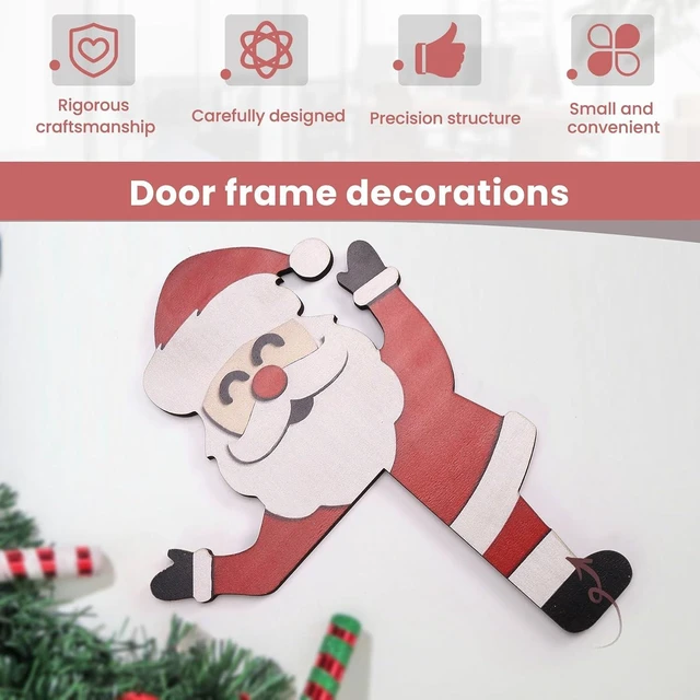Alt view image 3 of 7 - Laser-Cut Wooden Christmas Door Frame Corner Sign - Holiday Festive Decoration, Damage-Free Mount, 8 x 8 Inches