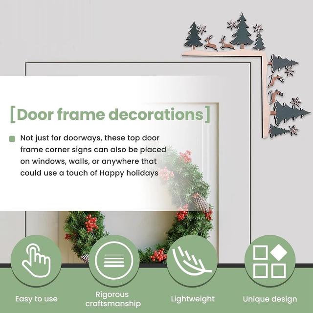 Alt view image 2 of 7 - Wooden Christmas Door Frame Corner Decoration - Festive Holiday Sign, Reversible Right-Angle Design, Damage-Free Mount, 8 x 8 Inches