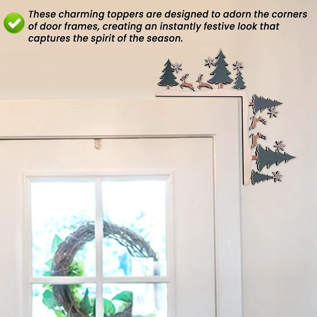 Alt view image 4 of 7 - Wooden Christmas Door Frame Corner Decoration - Festive Holiday Sign, Reversible Right-Angle Design, Damage-Free Mount, 8 x 8 Inches