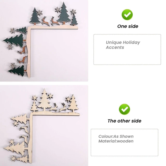 Alt view image 5 of 7 - Wooden Christmas Door Frame Corner Decoration - Festive Holiday Sign, Reversible Right-Angle Design, Damage-Free Mount, 8 x 8 Inches