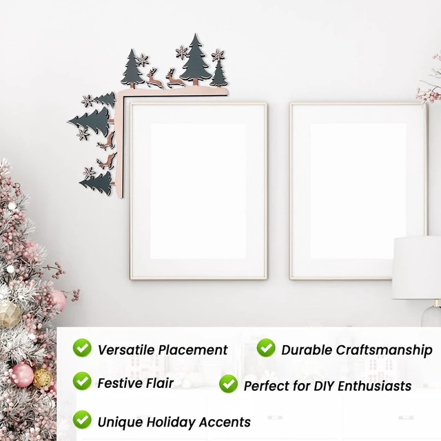 Alt view image 7 of 7 - Wooden Christmas Door Frame Corner Decoration - Festive Holiday Sign, Reversible Right-Angle Design, Damage-Free Mount, 8 x 8 Inches